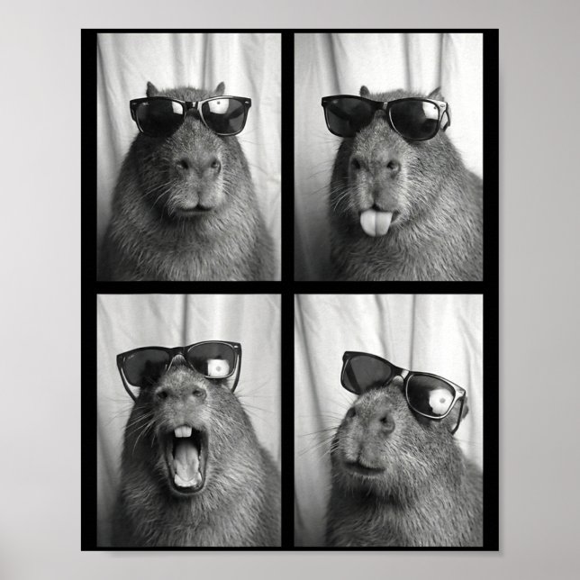 Poster Cool Capybara With Sungles Photobooth Funny Rodent (Devant)