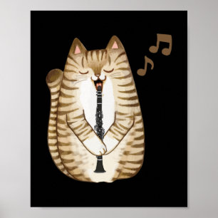 Poster Cool Cat Playing The Clarinet Design Hippy Hipster