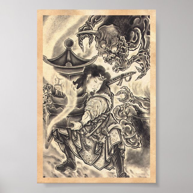 Poster Cool classic vintage japanese demon tattoo (Devant)