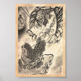 Poster Cool classique vintage japonais démon moine tatoua