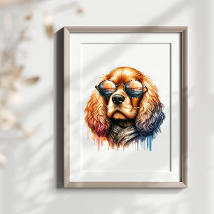 Poster Cool Cocker Spaniel à Shades Aquarelle Mur Art