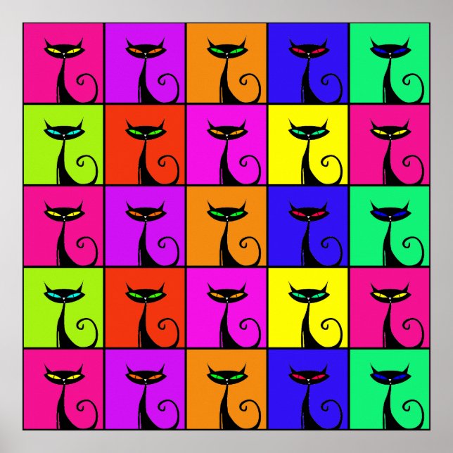 Poster Cool Colorful Kitty Pop Art Carré (Devant)