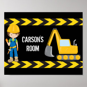 Poster Cool Construction Véhicule Custom Kids Room Noir