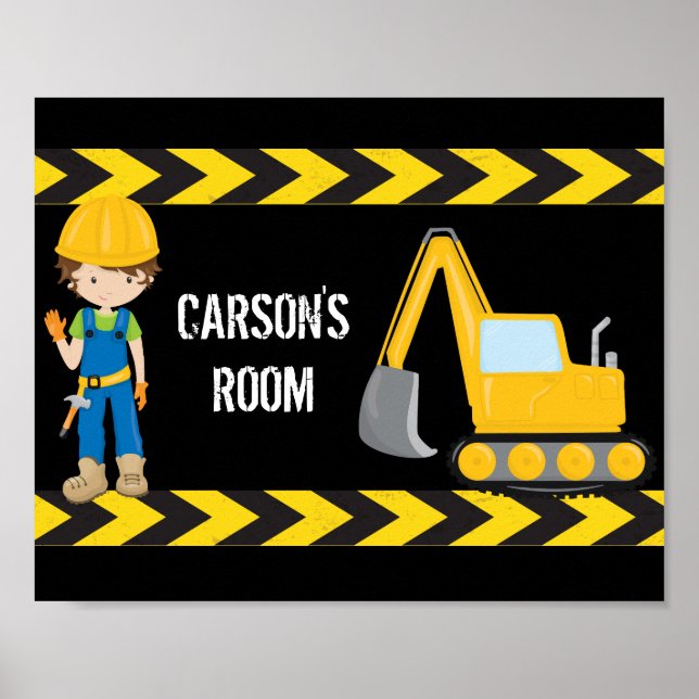 Poster Cool Construction Véhicule Custom Kids Room Noir (Devant)
