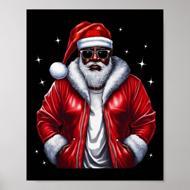 Poster Cool de pyjama de Noël afro-américain Père Noël No (Devant)