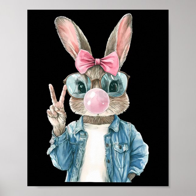 Poster Cool Easter Bunny Blow Bubble Gum Rabbit Egg Hunt  (Devant)