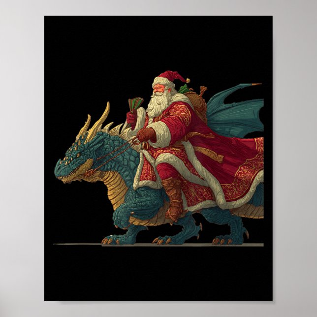 Poster Cool Festive Dragon With Riding Santa Claus Look  (Devant)