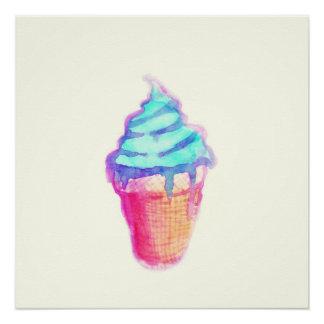 Poster Cool funky Drippy Ice Cream Cône en aquarelles