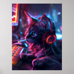 Poster Cool Gamer Chat Fumer drôle