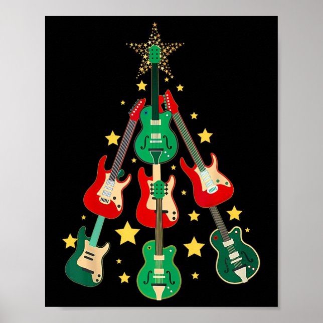 Poster Cool Guitar Christmas Tree Guitar Lovers Christmas (Devant)