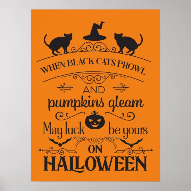 Poster cool Halloween chats noirs fête poème (Devant)