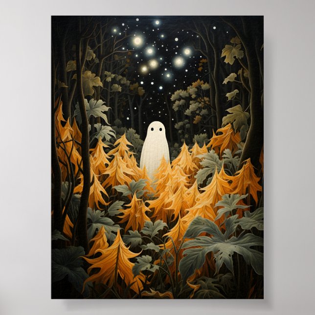 Poster Cool Halloween Fantôme Blanc Dans Une Belle Forêt (Devant)