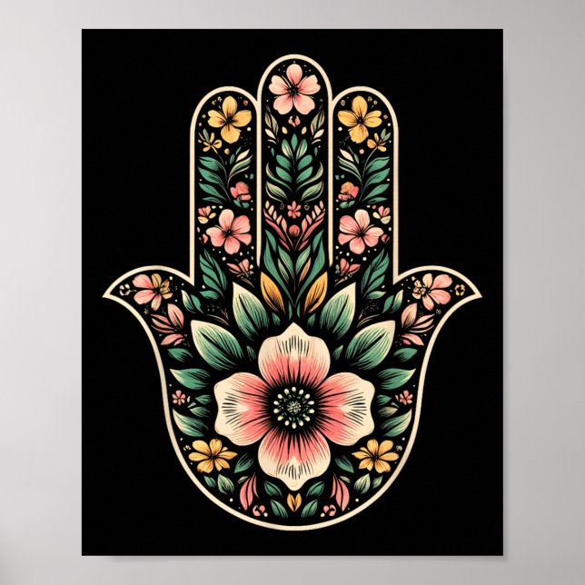 Poster Cool Hamsa Khamsa Symbol In Floral Art Style Chris (Devant)