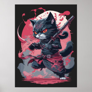 Poster Cool incendie éclabousser noir Ninja Chat guerrier
