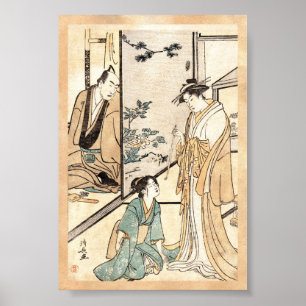Poster Cool japanese vintage ukiyo-e geisha scroll