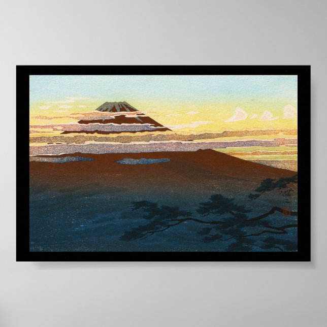 Poster Cool japonais fuji coucher de soleil paysage de nu (Devant)