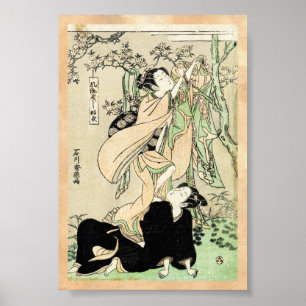 Poster Cool japonais vintage ukiyo-e scroll deux geishas