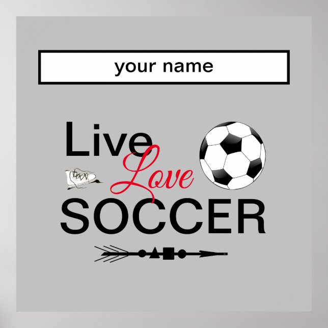 Poster cool live amour soccer sports ajouter nom (Devant)