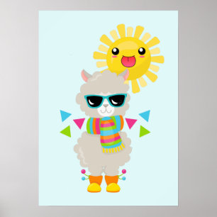 Poster Cool Llama et souriant Kawaii Sun