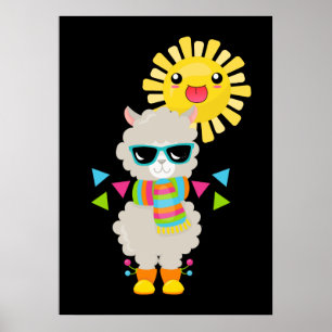 Poster Cool Llama et souriant Kawaii Sun