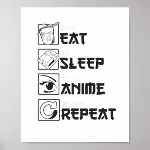 Poster Cool Manger Sleep ANIME Répéter Funny Icône Japona