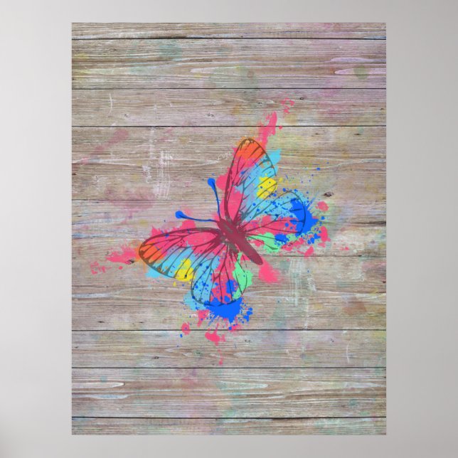 Poster Cool mignon aquarelles vives papillon vintage (Devant)