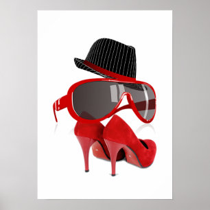 Poster Cool Mode dames casquette rouge chaussures & lunet