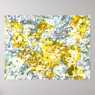 Poster Cool, moderne, jaune gris motif de fleurs romantiq