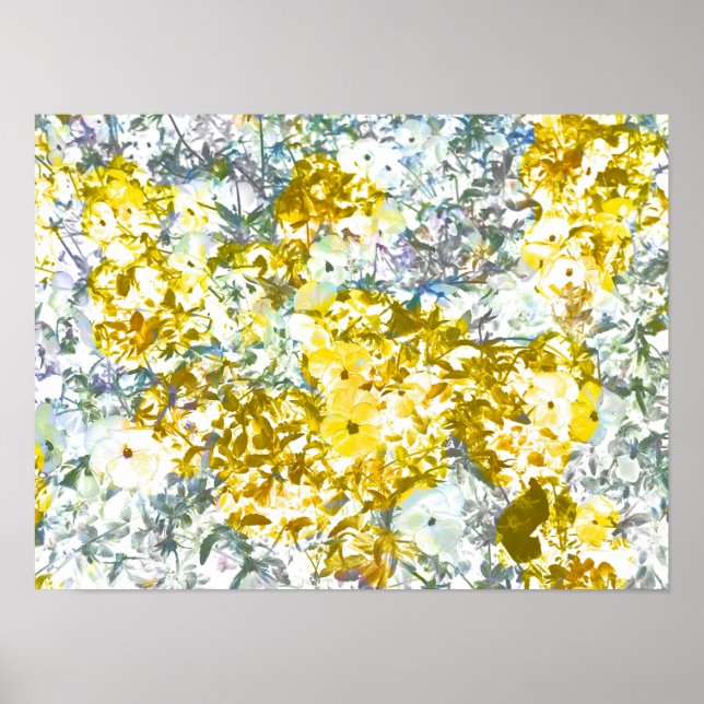 Poster Cool, moderne, jaune gris motif de fleurs romantiq (Devant)