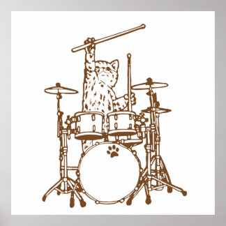 Poster Cool Musician Cat Playing Drums