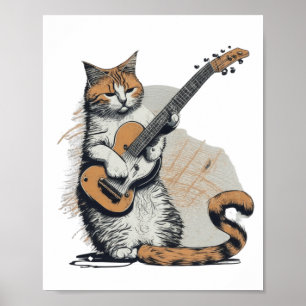 Poster Cool Orange Chat Jamming sur la guitare