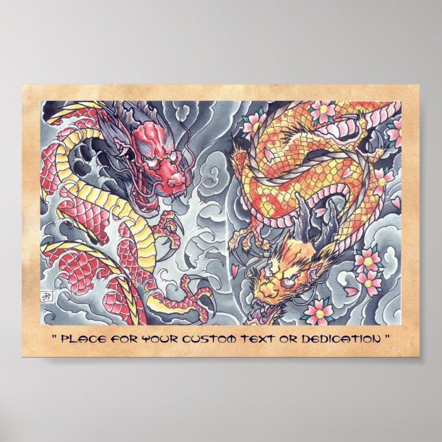 Poster Cool oriental dragon god tatouage (Devant)