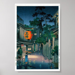 Poster Cool oriental japonais Kasamatsu nuit rue pluie