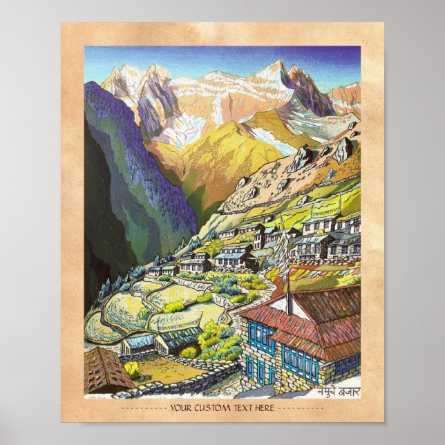 Poster Cool oriental Namche Bazar Nepal mountain art (Devant)