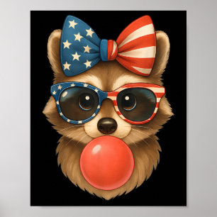 Poster Cool Raccoon Bubble Gum Usa Drapeau Patriotique 4è