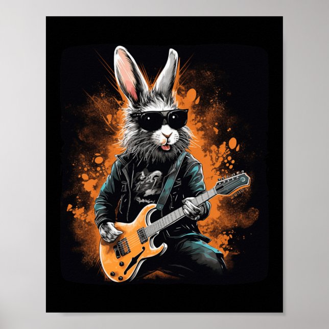 Poster Cool Rocker Bunny Pour Pâques Et Guitaristes Avec  (Devant)