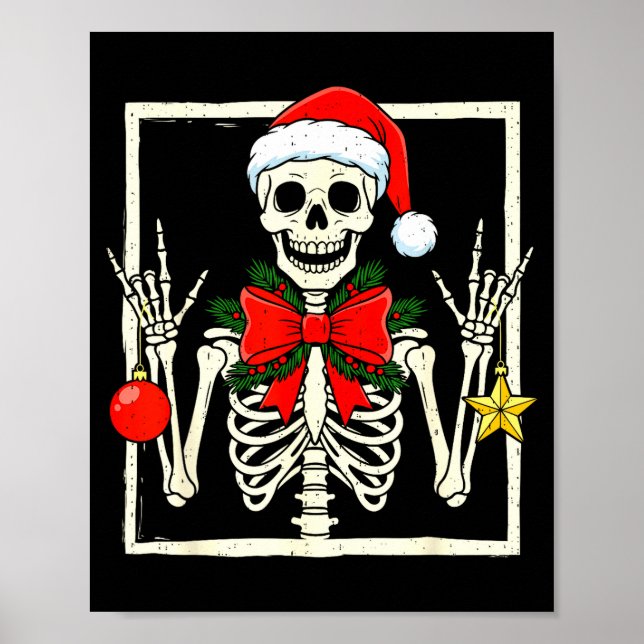 Poster Cool Rocker Skeleton Santa Hat Christmas Punk Rock (Devant)