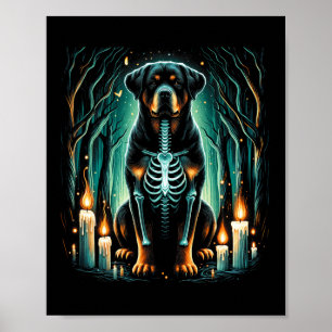 Poster Cool Rottweiler Chien Squelette Halloween Chien Ma