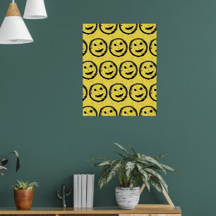 Poster Cool Sardé Joyeux visage souriant motif jaune