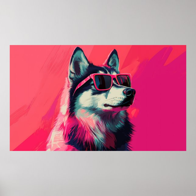 Poster Cool Siberian Husky dog with sunglasses (Devant)