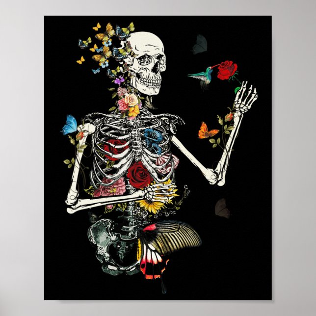 Poster Cool Skeleton Plante Nature Flower Halloween (Devant)