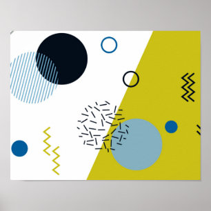 Poster Cool, trendy, modern, Memphis green blue geometric