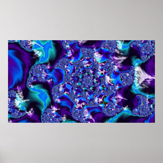 Poster Cool Trippy Purple Blue Spiky Pinwheel Fractals