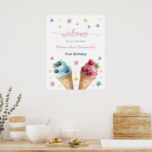 Poster Cool Twins Ice Cream fête d'anniversaire Bienvenue