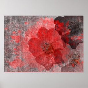 Poster Cool, unique art de fleurs de style asiatique gris