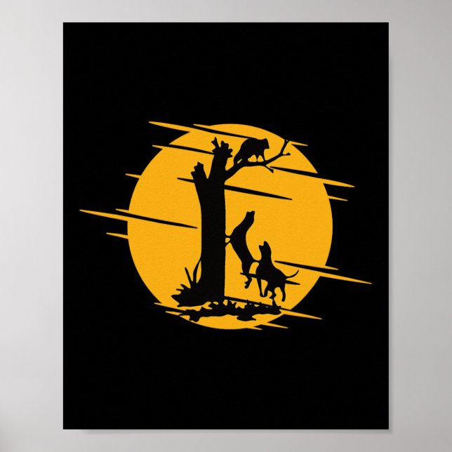 Poster Coon Hound Dog Treing A Raccoon Howling - Fun Coo (Devant)