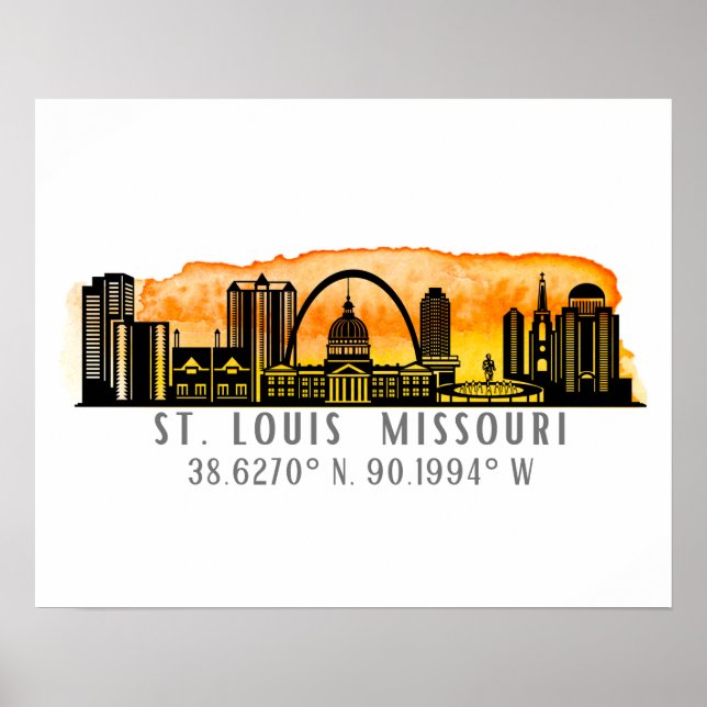 Poster Coordinates de St. Louis Skyline (Devant)