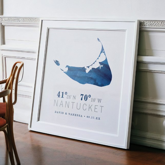 Poster Coordonnées de la carte des nantoufles bleu marine (Créateur téléchargé)