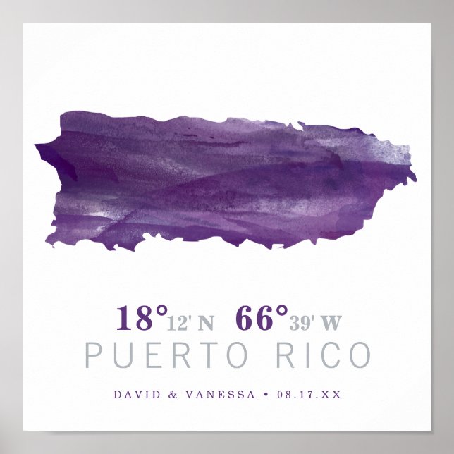 Poster Coordonnées de la carte Porto Rico (Devant)