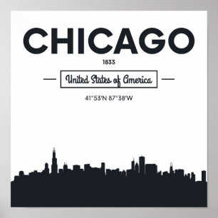 Poster Coordonnées de ville de Chicago, l'Illinois  